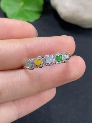 F46549355 翡翠戒指 非金 活口 黄珠非A  货品总重约1.8g