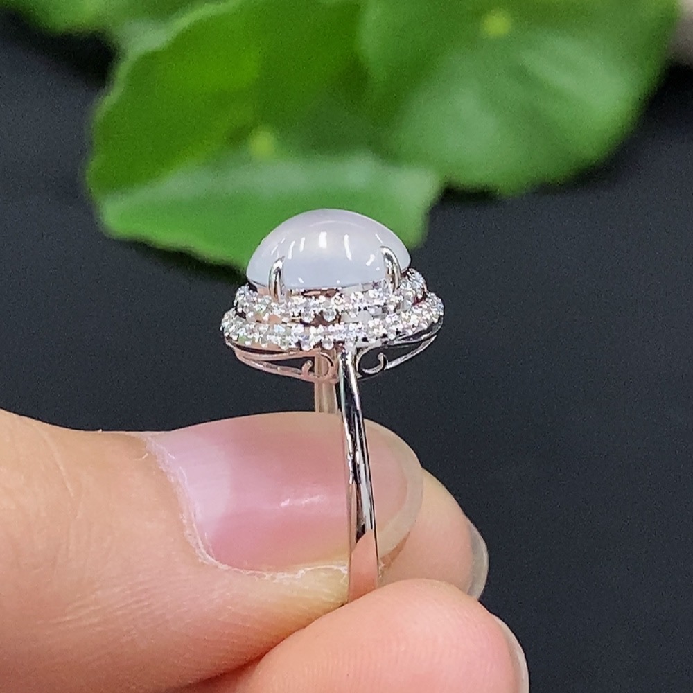 F33833403 Jadeite Cabochon Solitaire Ring 18K Gold Size 9 with Diamond Accent Total Weight Approx. 1.8g