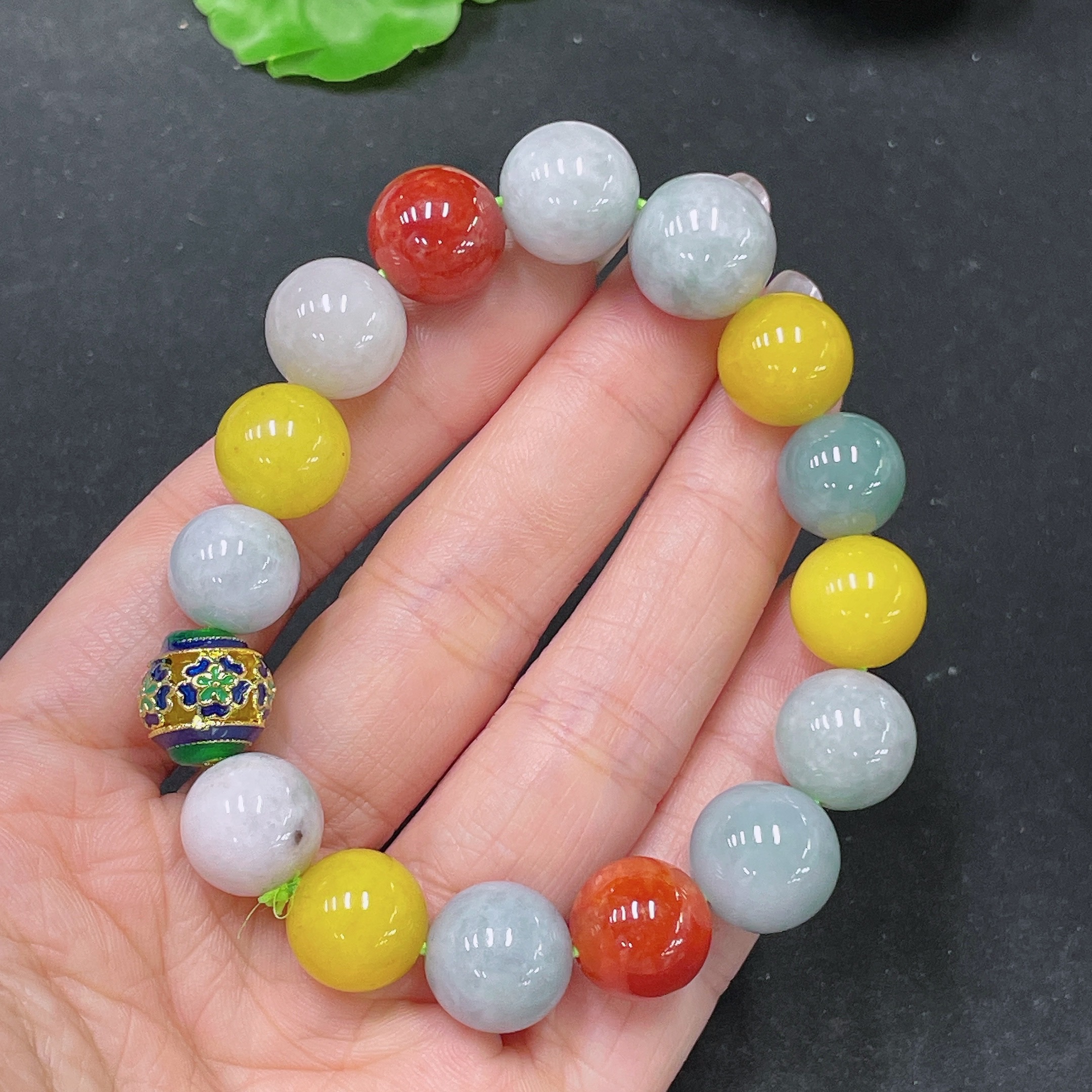 F35137591 Jadeite Bracelet Approx. 13.5mm Red & Yellow Beads Non-Type A Total Weight About 52.63g