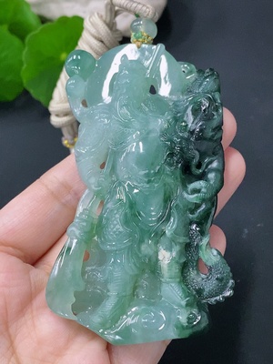 F30573109 Jadeite Pendant Guan Yu Total Weight: Approx. 76.38g (Incl. Rope)