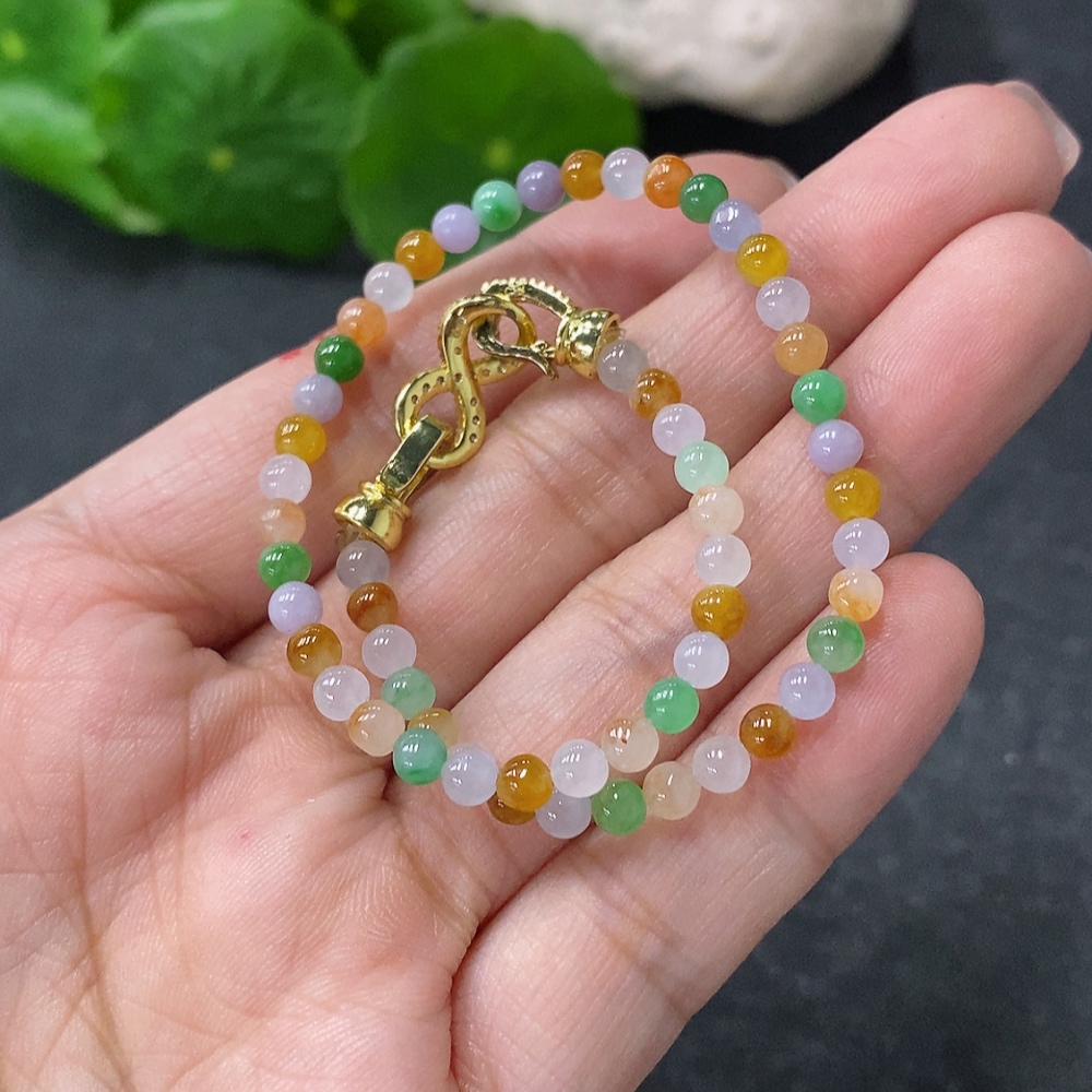 F34031117 Jadeite Beads Bracelet Approx.3.5mm Total Weight 6g Non-Gold Clasp Undetermined Yellow Bead Color Origin