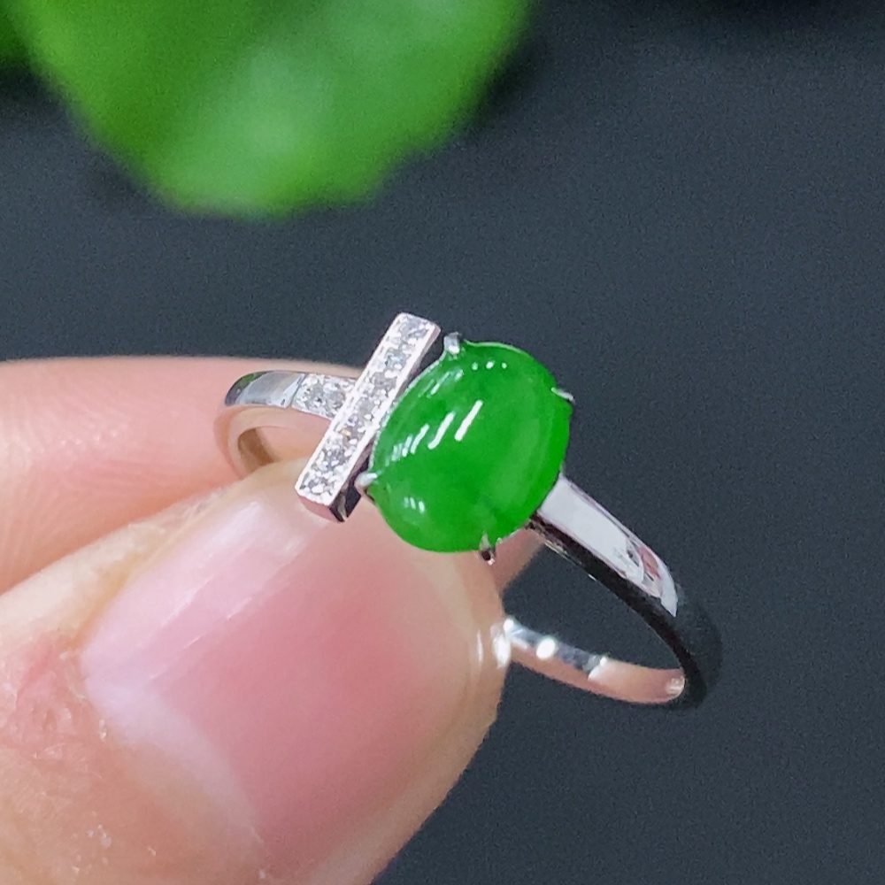 F24781321 Jadeite Inlaid Ring 18k Gold Inlaid Total Weight Approx. 1.21g Size 12