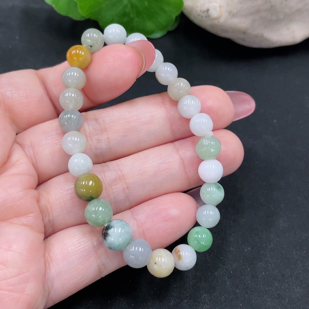 F34983107 Jadeite Beads Approx. 7.4mm Total Weight Approx. 13.4g (Yellow Part Color Cause Undetermined) (Containing Other Mineral Components)