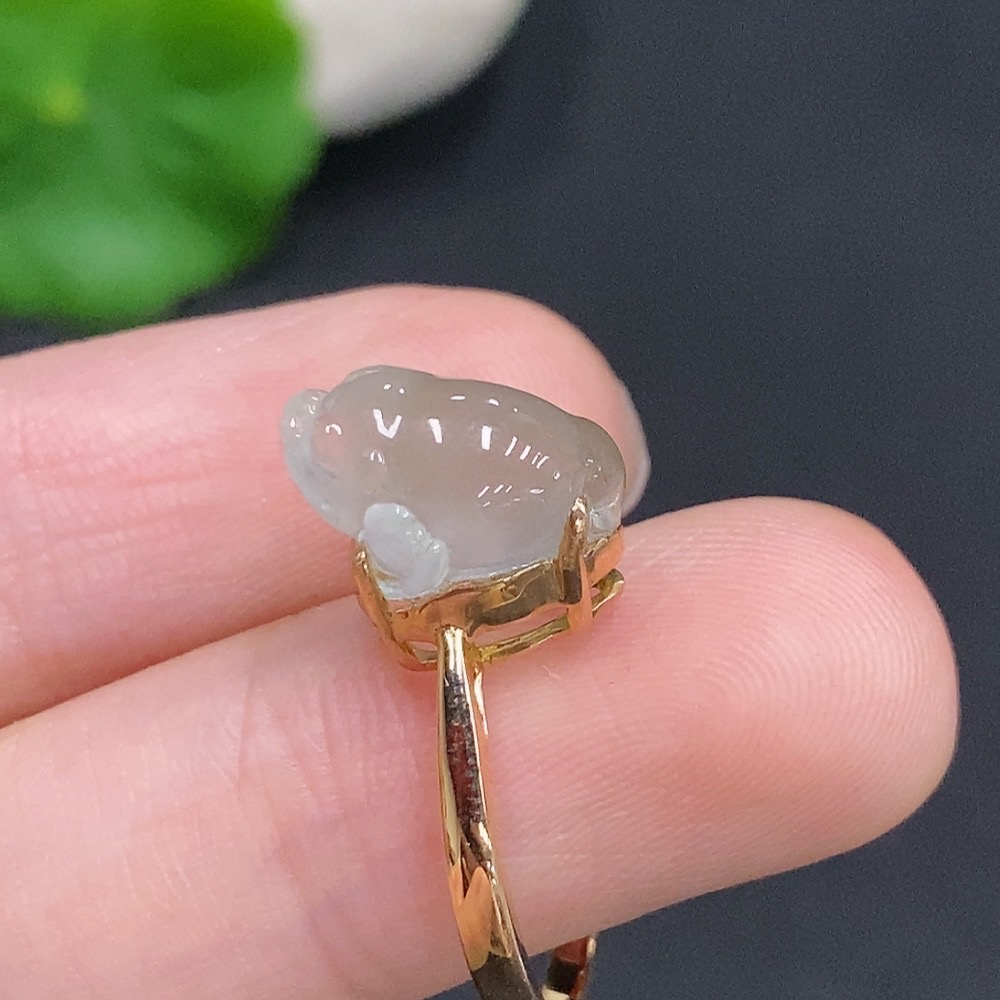 F33906484 Jadeite Three-legged Golden Toad Inlaid Ring 18k Gold Total Weight Approx. 2.8g Size 12