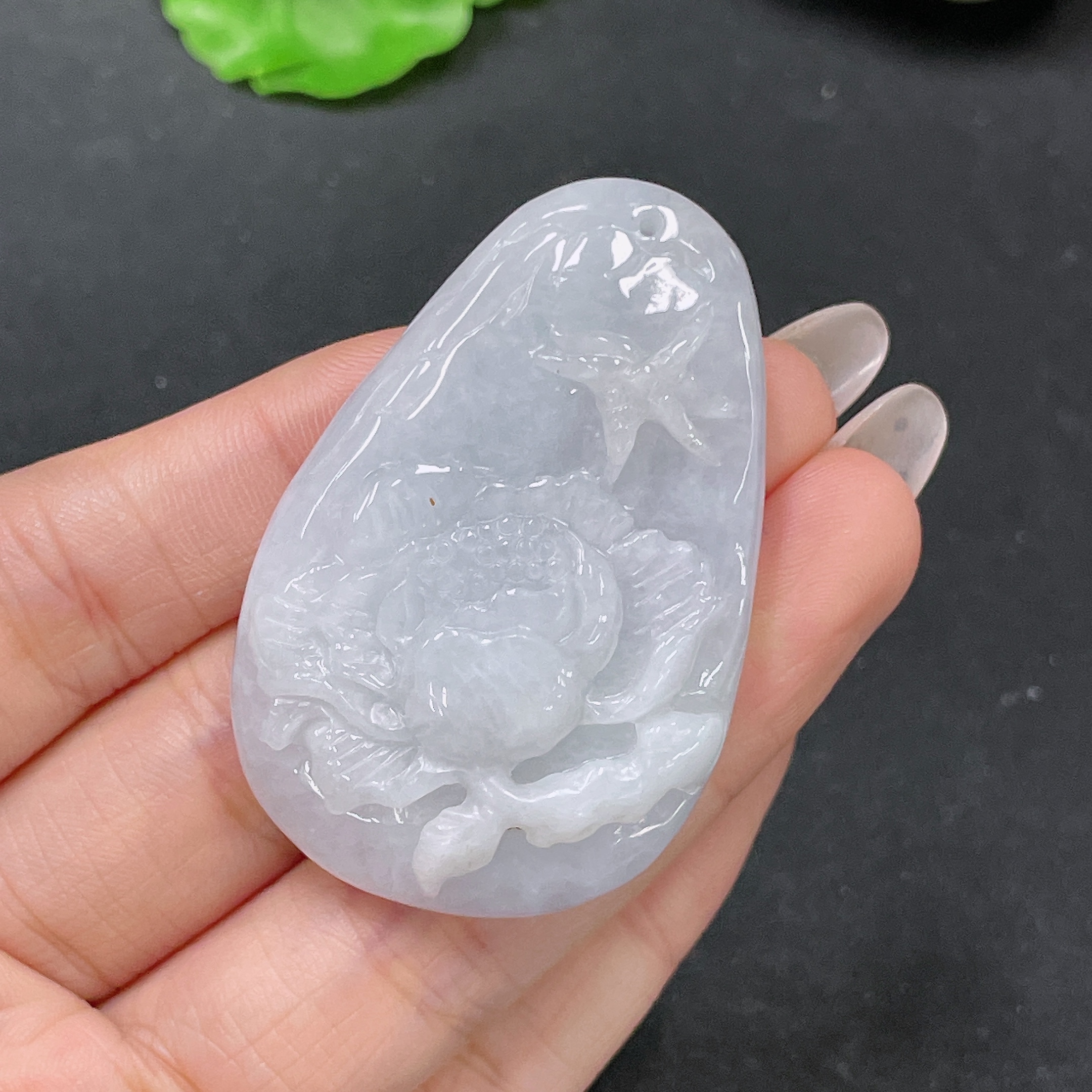 F35138069 Jadeite Pendant Flower Blossom and Wealth Total Weight Approx. 36.6g