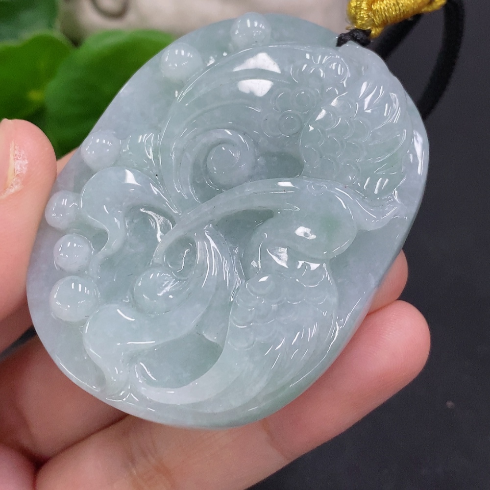 F33826016 Jadeite Crane Pendant, Total Weight Including Rope Approx. 79g