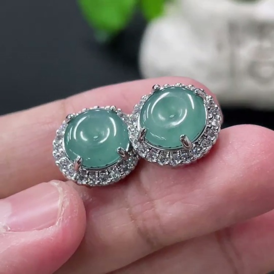 F35108234 Jadeite safety buckle inlaid earrings pair, non-gold inlaid