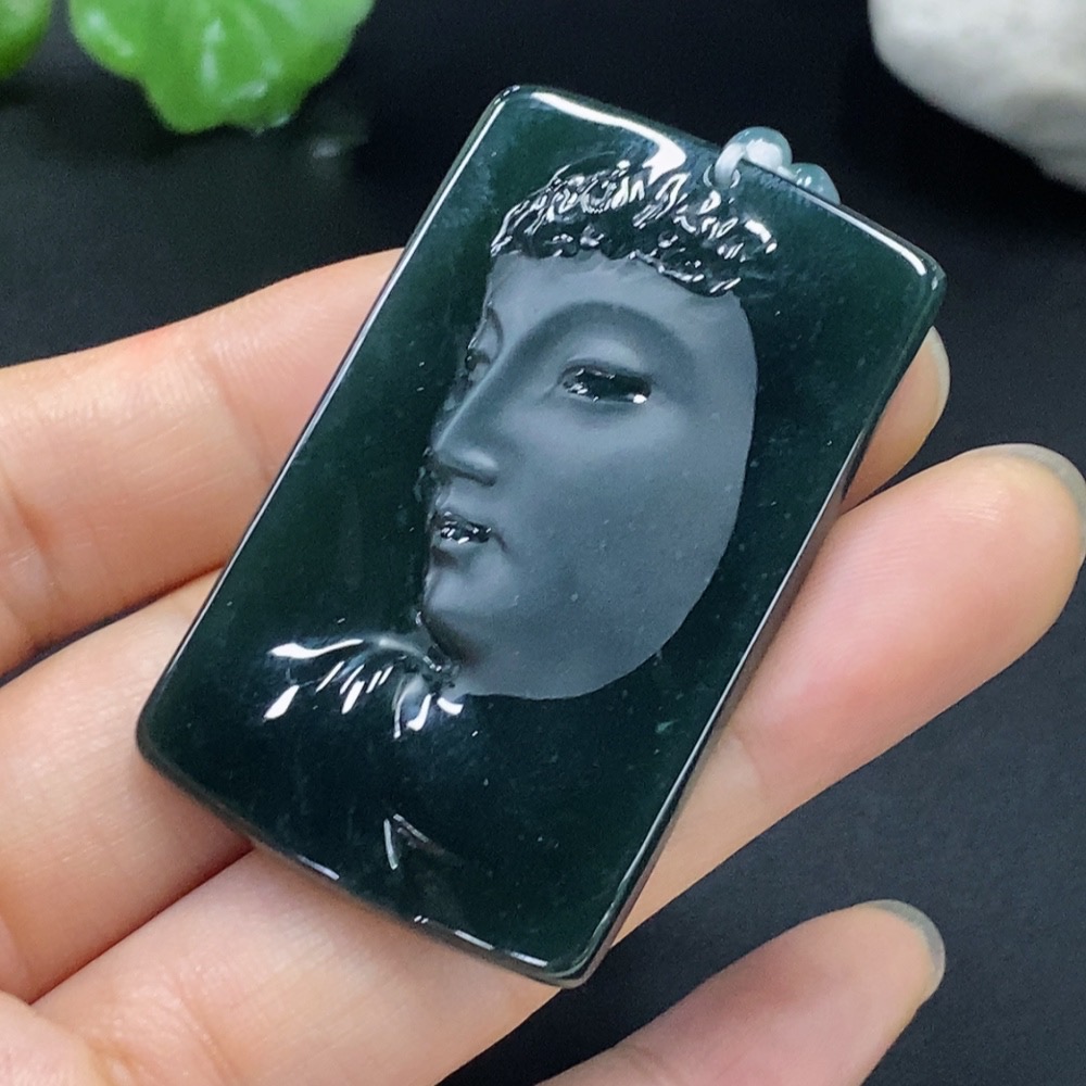 F28234993 Jadeite Guanyin Pendant Total Weight Approx. 39.06g (including chain)