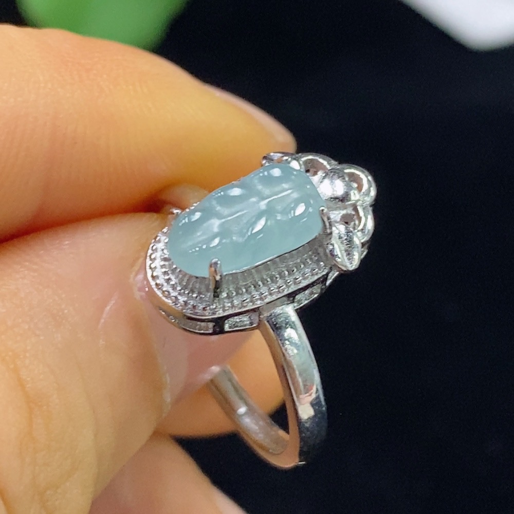 F34074854 Jadeite Leaf Inlaid Ring Non-Gold Adjustable Total Weight Approx. 3.5g