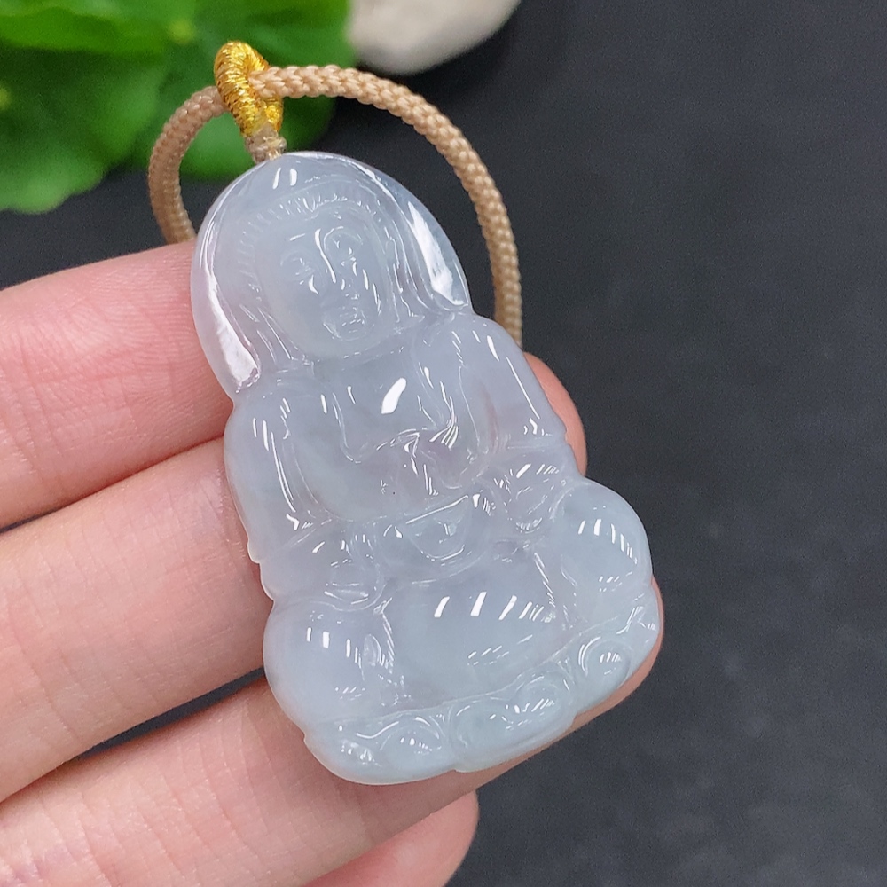 F35078161 Jadeite Guanyin Pendant, total weight including cord approximately 11.6g