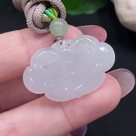 F34982716 Jadeite Ruyi Pendant Total weight about 9.33g (including rope weight) with non-A grade beads