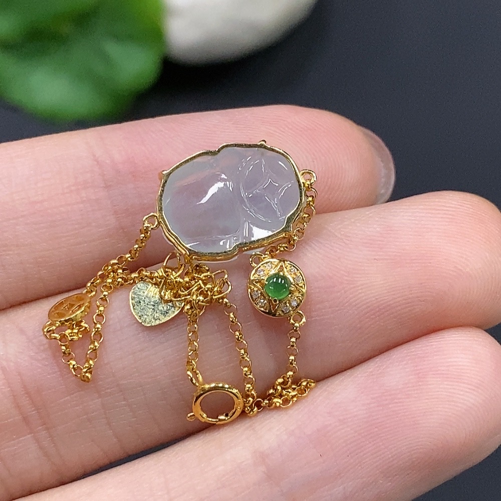 F17858292 JadeitePi Xiu Inlaid Bracelet 18K Gold Total Weight Approx. 2.2g