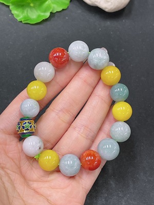 F35137591 Jadeite Bracelet Approx. 13.5mm Red & Yellow Beads Non-Type A Total Weight About 52.63g