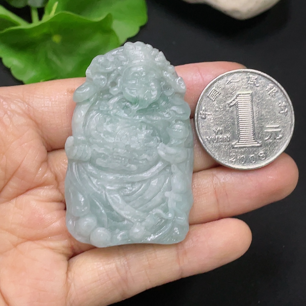 F31690571 Jadeite Rough Pendant of God of Wealth, Total Weight: Approx. 29.12g