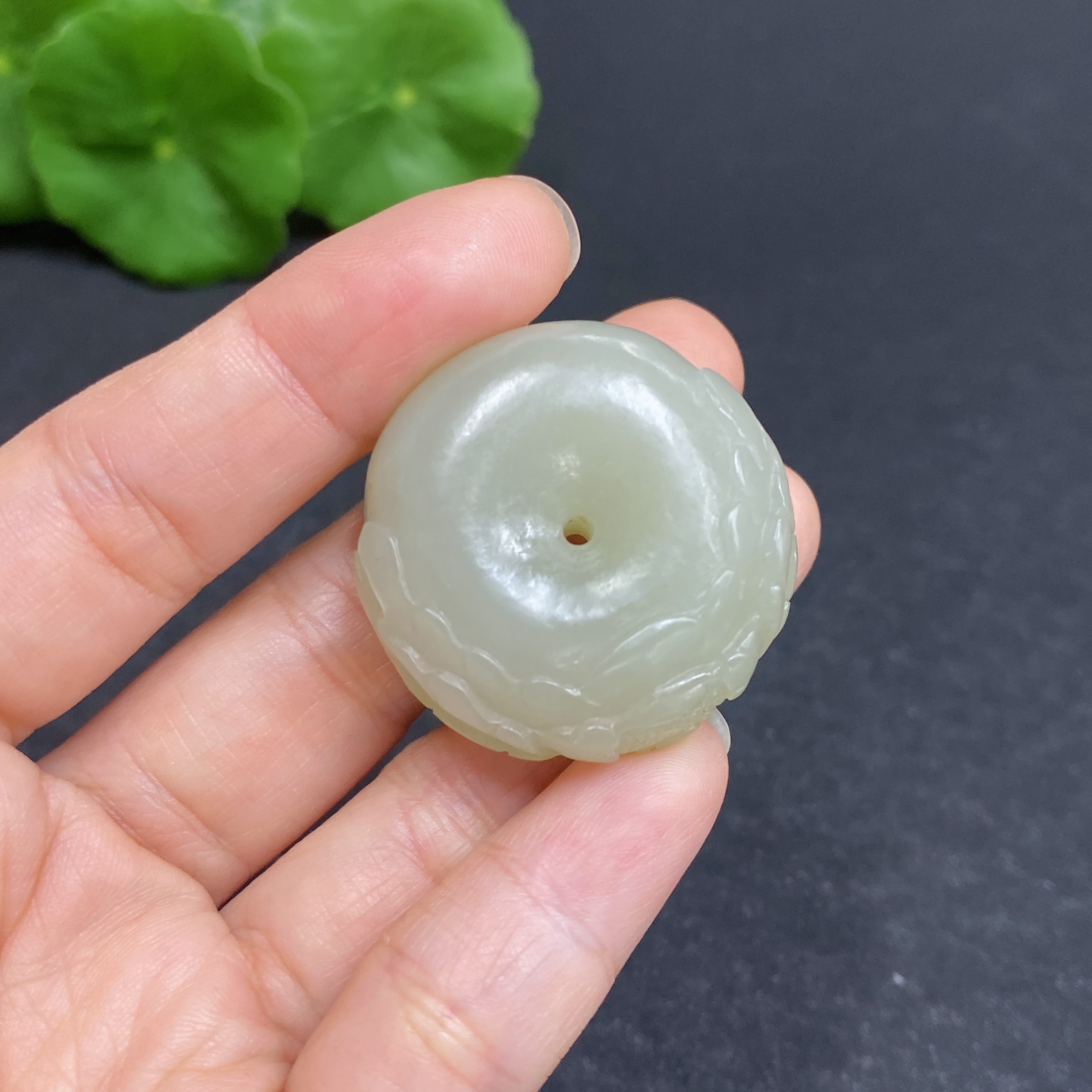 H32794986 Hetian Jade Pendant Carved Flower Button Total Weight Approx. 25.8g