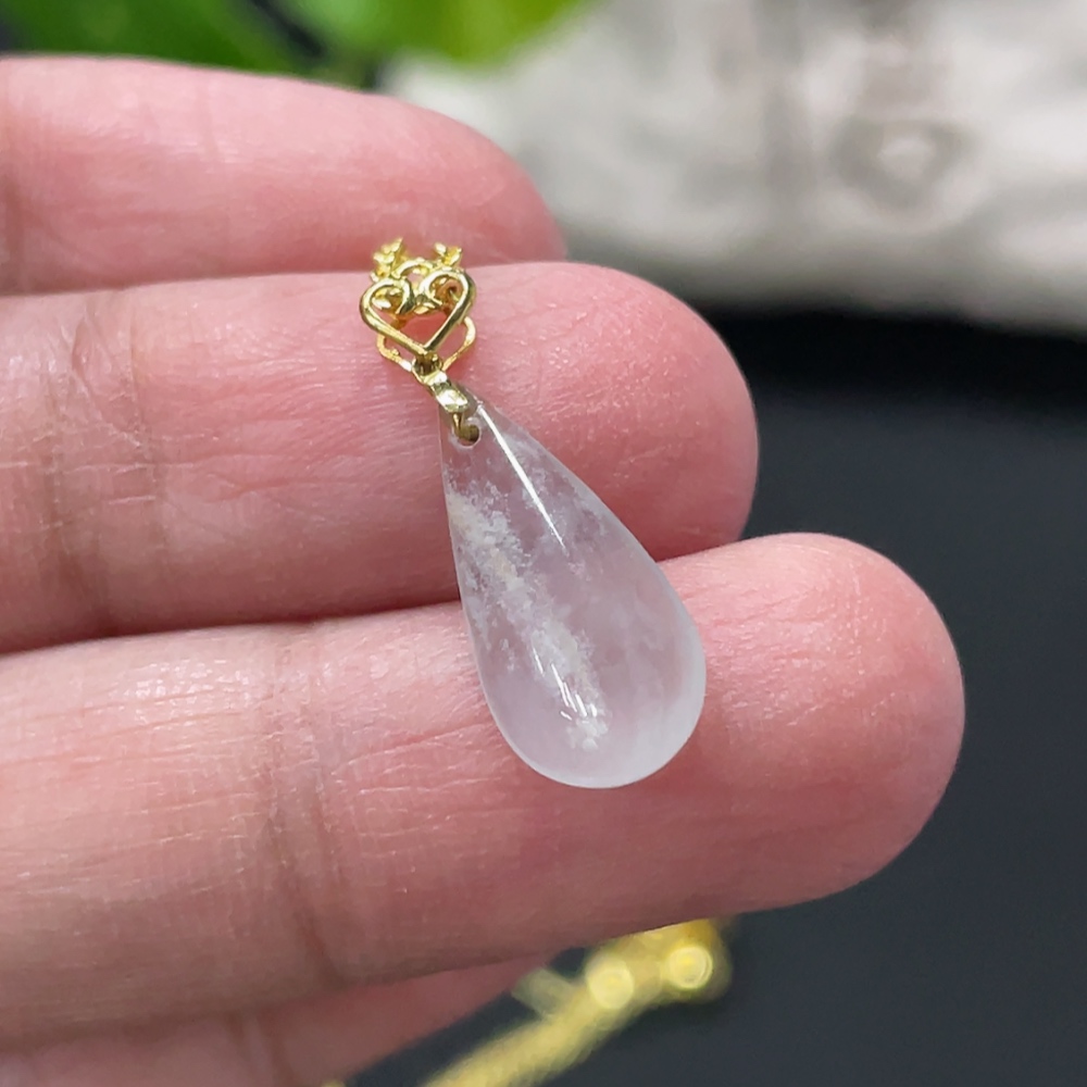 F34999298 Jadeite Waterdrop Pendant with 18K Gold Bail, Non-Gold Chain Excluded, Item Weight Approx. 0.5g