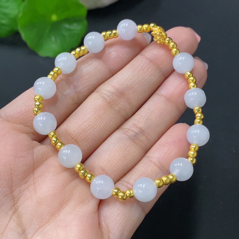 F26026829 JadeiteInlaid Bracelet Au99% Total Weight Approx. 8.6g