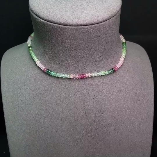 C34990935 Tourmaline Beaded Necklace Non-Gold Visible Organic Matter Total Weight Approx.10.13g Size About 4.1mm
