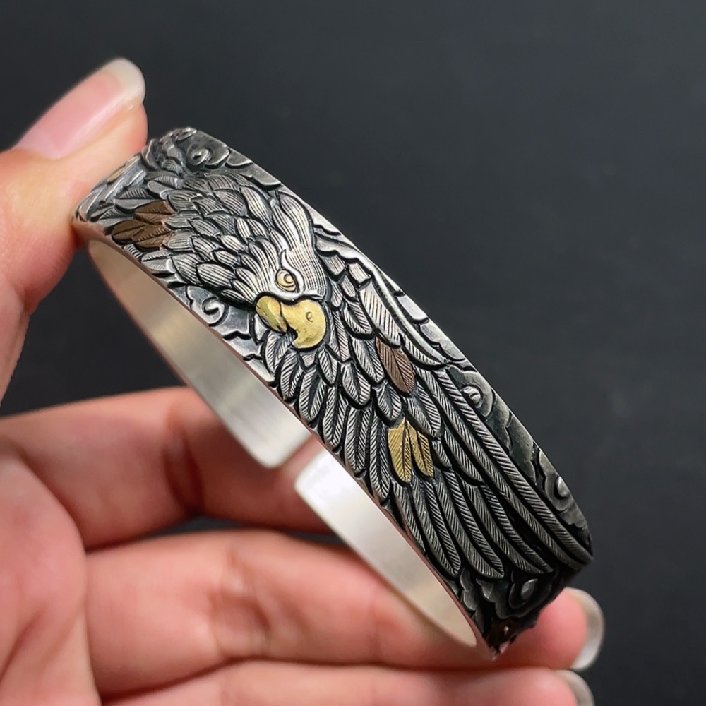W32715825 Eagle Spreading Wings Pattern Silver Bangle Miscellaneous
