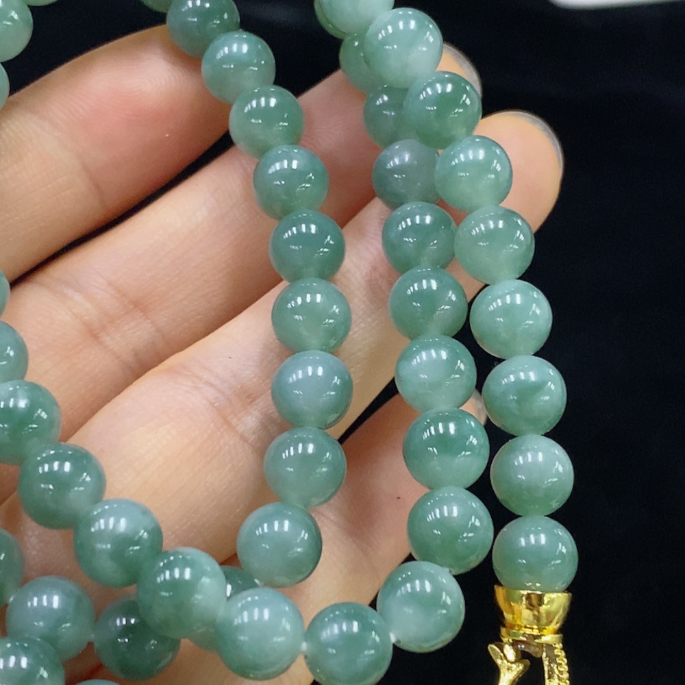 F32708117 Jadeite Bead Necklace Non-Gold Total Weight Approx. 58.6g Size About 7.3mm