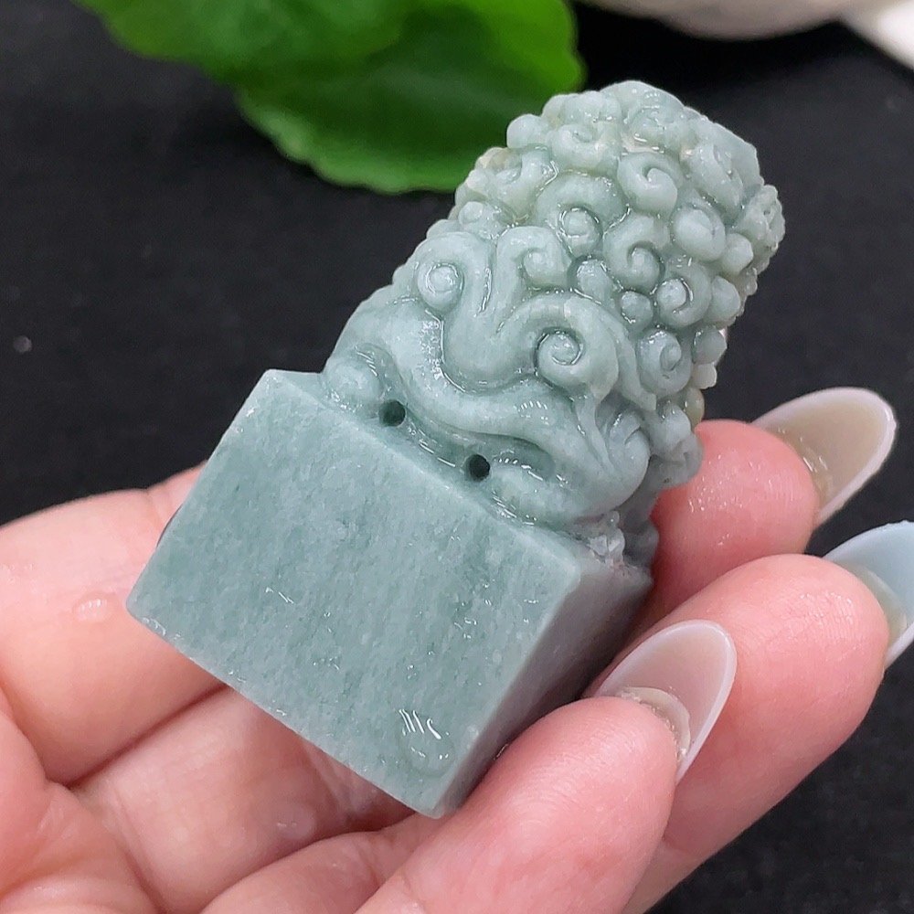 F33898649 Jadeite Rough Carved Lion Seal Total Weight Approx. 73.7g