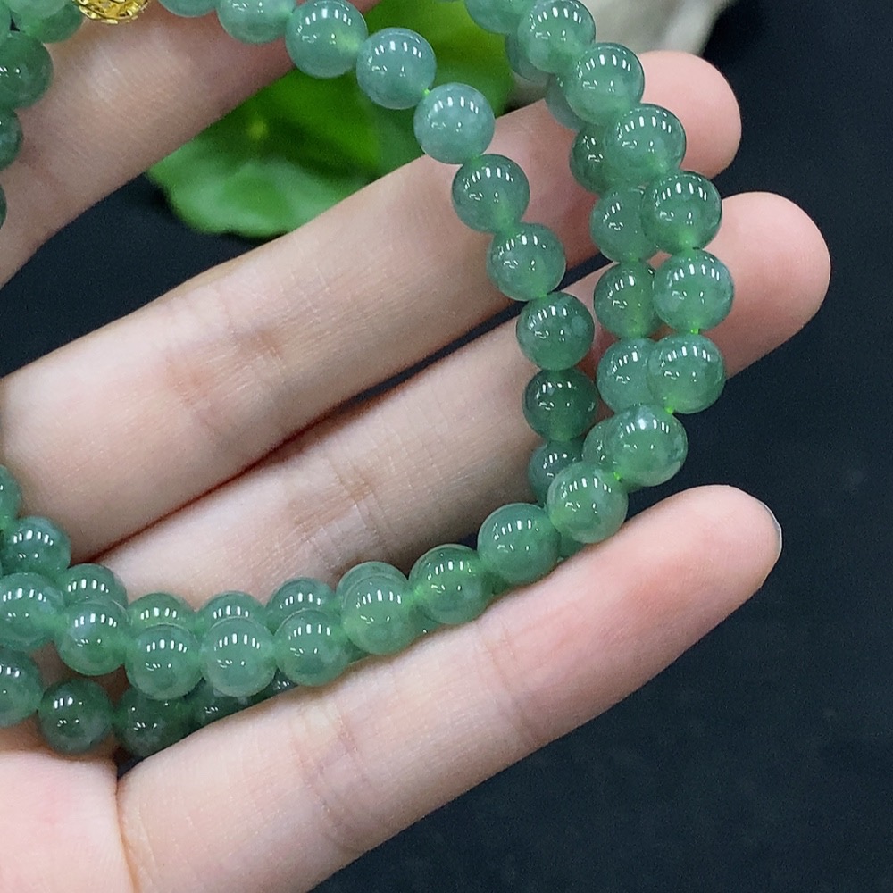 F34996584 Jadeite Bead Necklace Approx. 6.5mm Non-Gold-Inlaid Total Weight Approx. 42.45g