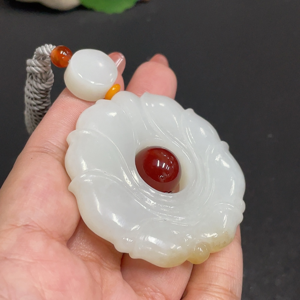 H34010817 Hetian Jade Pendant, Antique Style, Total Weight Approx. [Including Cord] 51g, Matching Beads Not Hetian Jade