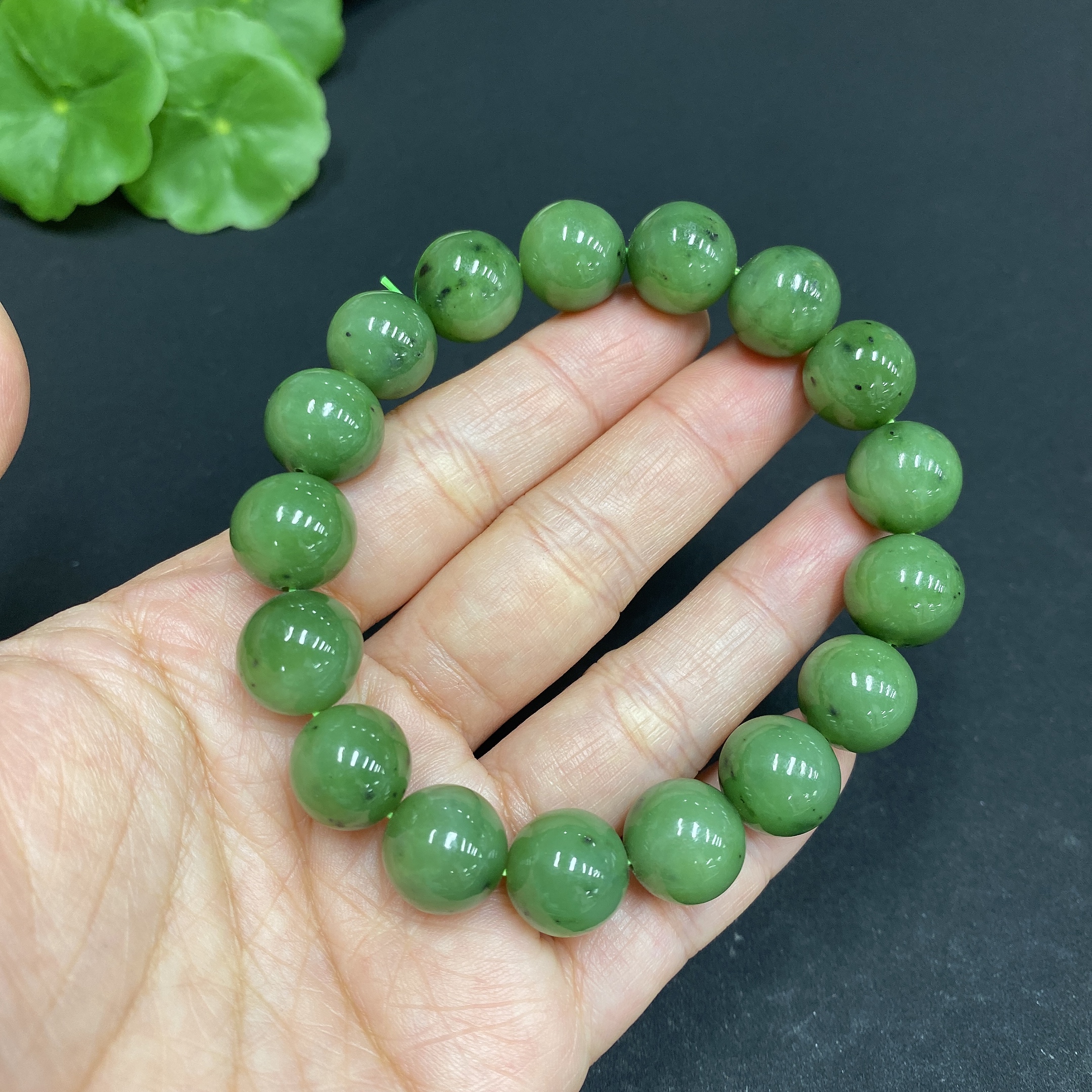 H33846055 Hetian Jade Bead Bracelet, Approx. 11.7mm, Total Weight Approx. 45.1g