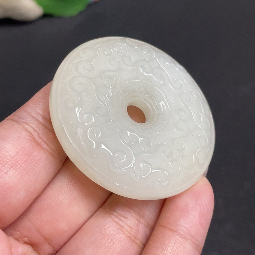 H34957171 Hetian Jade Pendant Antique Button Total Weight Approx. 44.3g