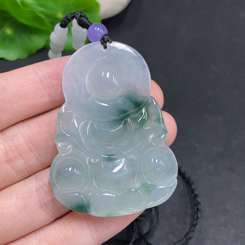 F34967861 Jadeite Guanyin Pendant Total Weight with Rope Approx. 24.5g (Matching Beads Non-Grade A)