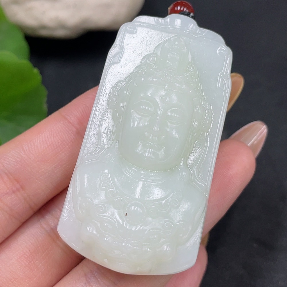 H31663761 Hetian Jade Pendant Guanyin with Other Mineral Components Total Weight Approx. (Including Rope) 68.5g