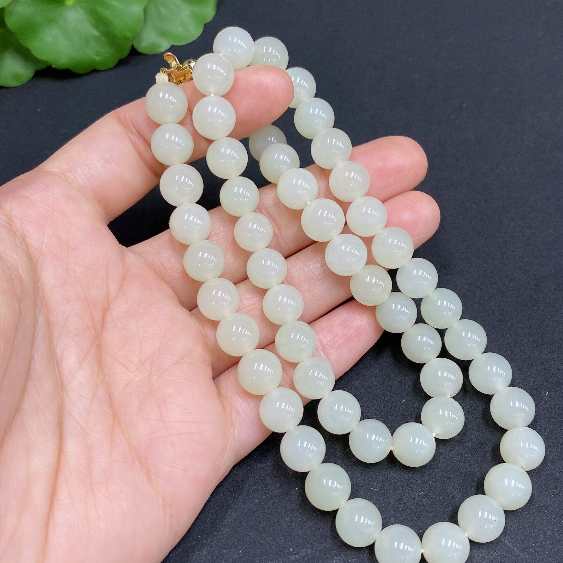 H34970438 Hetian Jade Bead Necklace, Approx. 8mm, Non-Gold Inlaid, Total Weight Approx. 47.9g