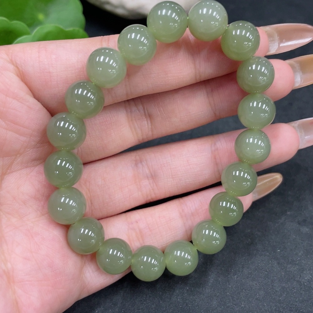 H32776950 Hetian Jade Bracelet, Approx. 9.7mm Beads, Total Weight About 29.6g