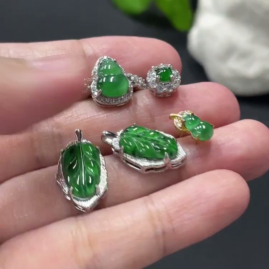 F34071204 Jadeite Inlaid Pendant Ring Earrings Sell as a Lot Non-Gold