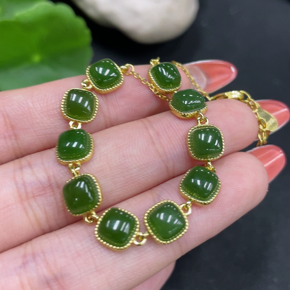 H34053170 Hetian Jade Jasper Inlaid Bracelet Non-Gold Inlaid Total Weight Approximately 5.6g