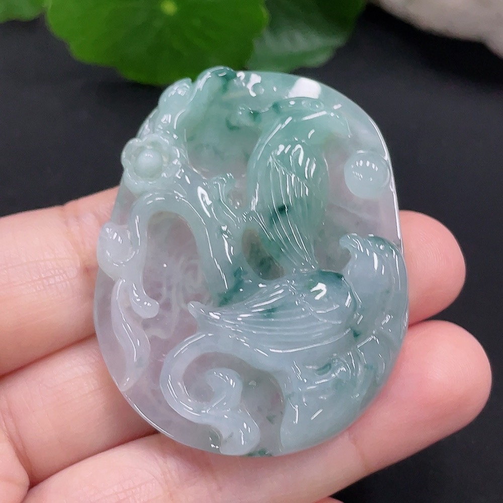 F28287594 Jadeite flower and bird pendant plaque, total weight approximately 22.5 grams