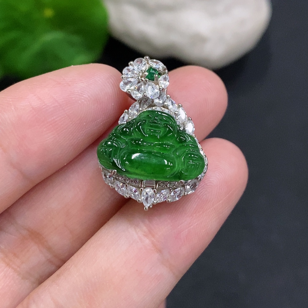 F34000010 Jadeite Buddha Inlay Piece Non-Gold Total Weight Approx.4g