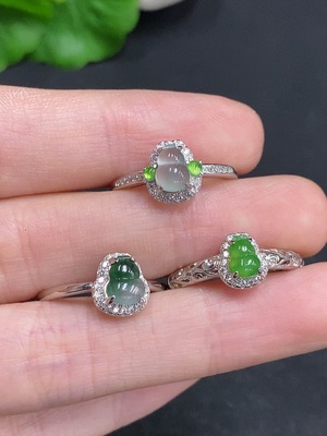 F33877253 Jadeite Gourd Inlay Ring Sell as a Lot Non-Gold Inlay Active Size