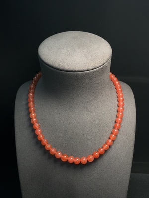 C34008137 Red Agate Beaded Necklace with Visible Organic Matter, Total Weight Approx. 42.25g, Size 8.1mm, Non-Gold