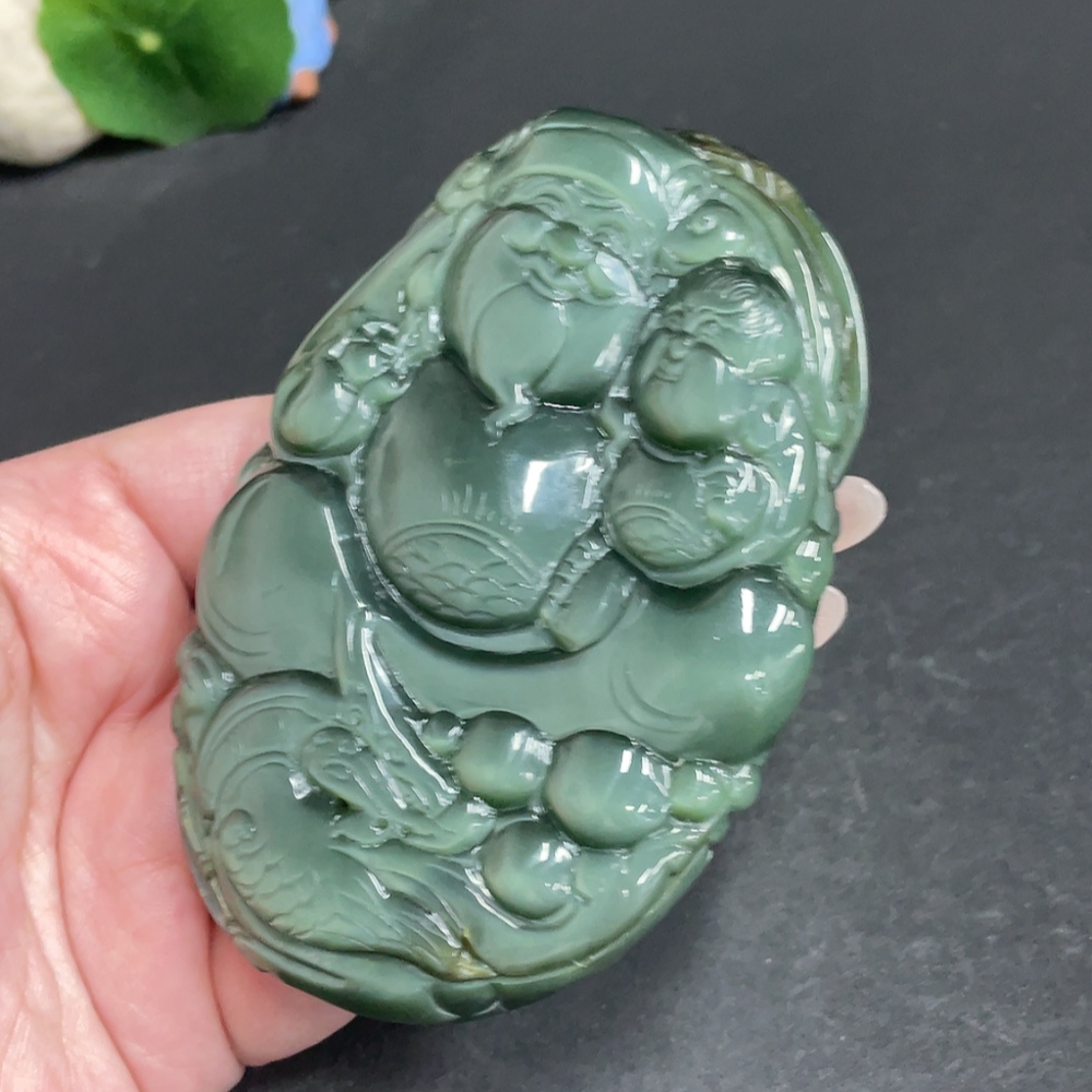 H30487042 Hetian Jade Handheld Piece - Wealth and Fortune - Total Weight Approx. 210.9g