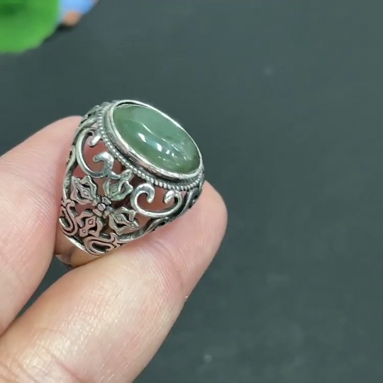 H33848259 Hetian Jade Inlaid Adjustable Ring