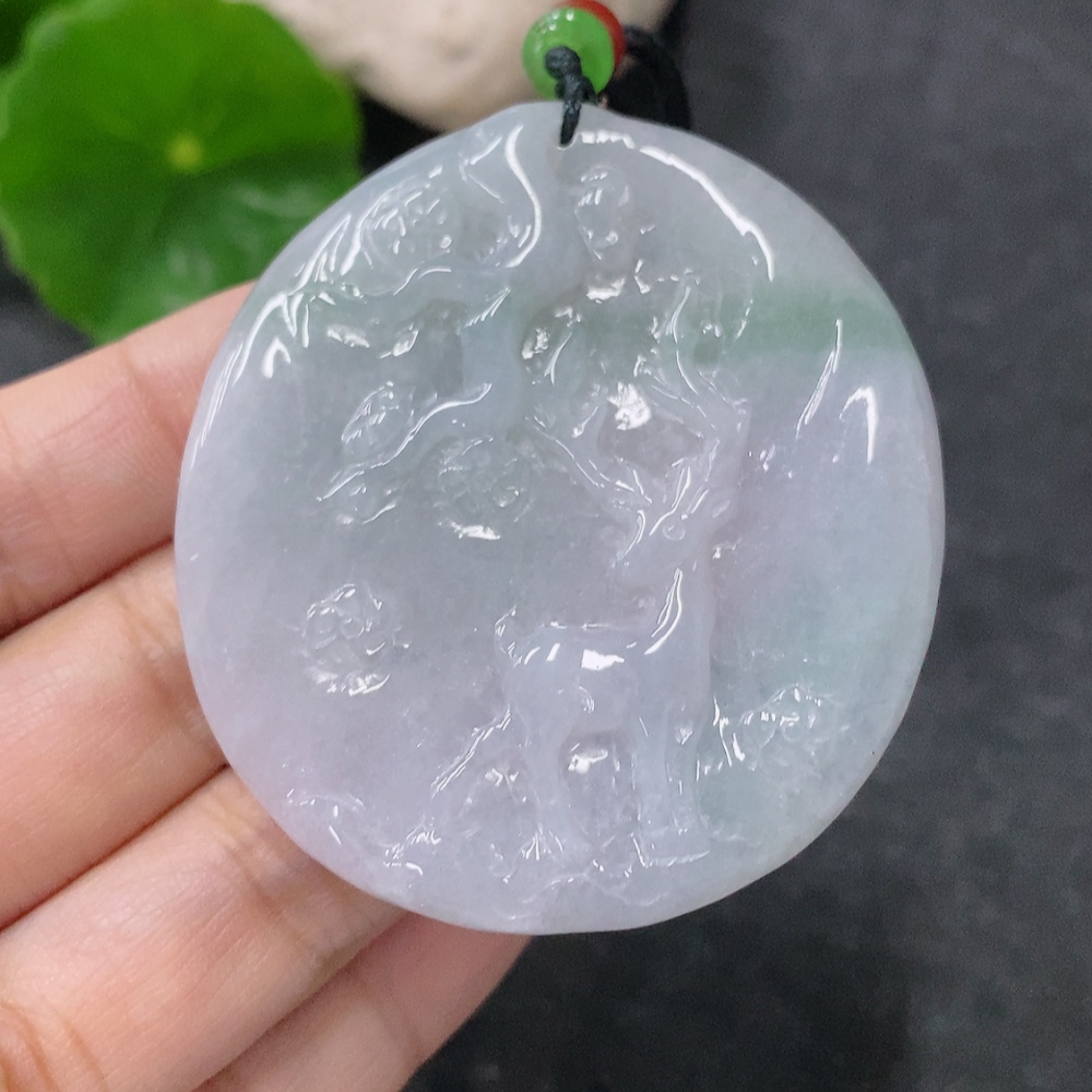 F34042902 Jadeite Pendant Plum Blossom Deer Total Weight Including Rope 25.78g