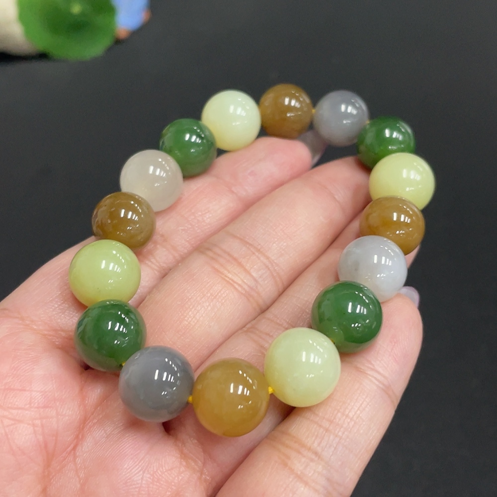 H33863438 Hetian Jade Bracelet, Approx. 12.1mm Beads, Total Weight Approx. 42.3g