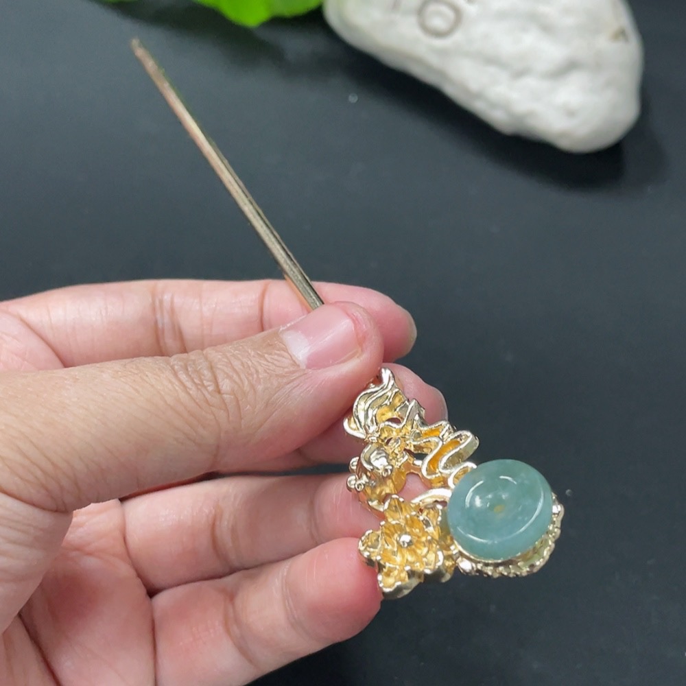 F31632060 Jadeite Inlaid Hairpin Non-Gold Inlaid Total Weight Approx. 10.5g