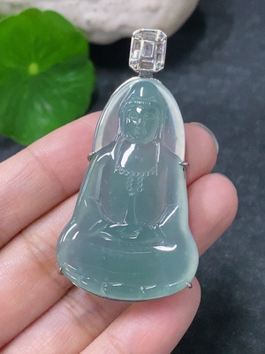 F34954855 Jadeite Inlaid Guanyin Pendant Non-Gold Total Weight Approx. 11.5g