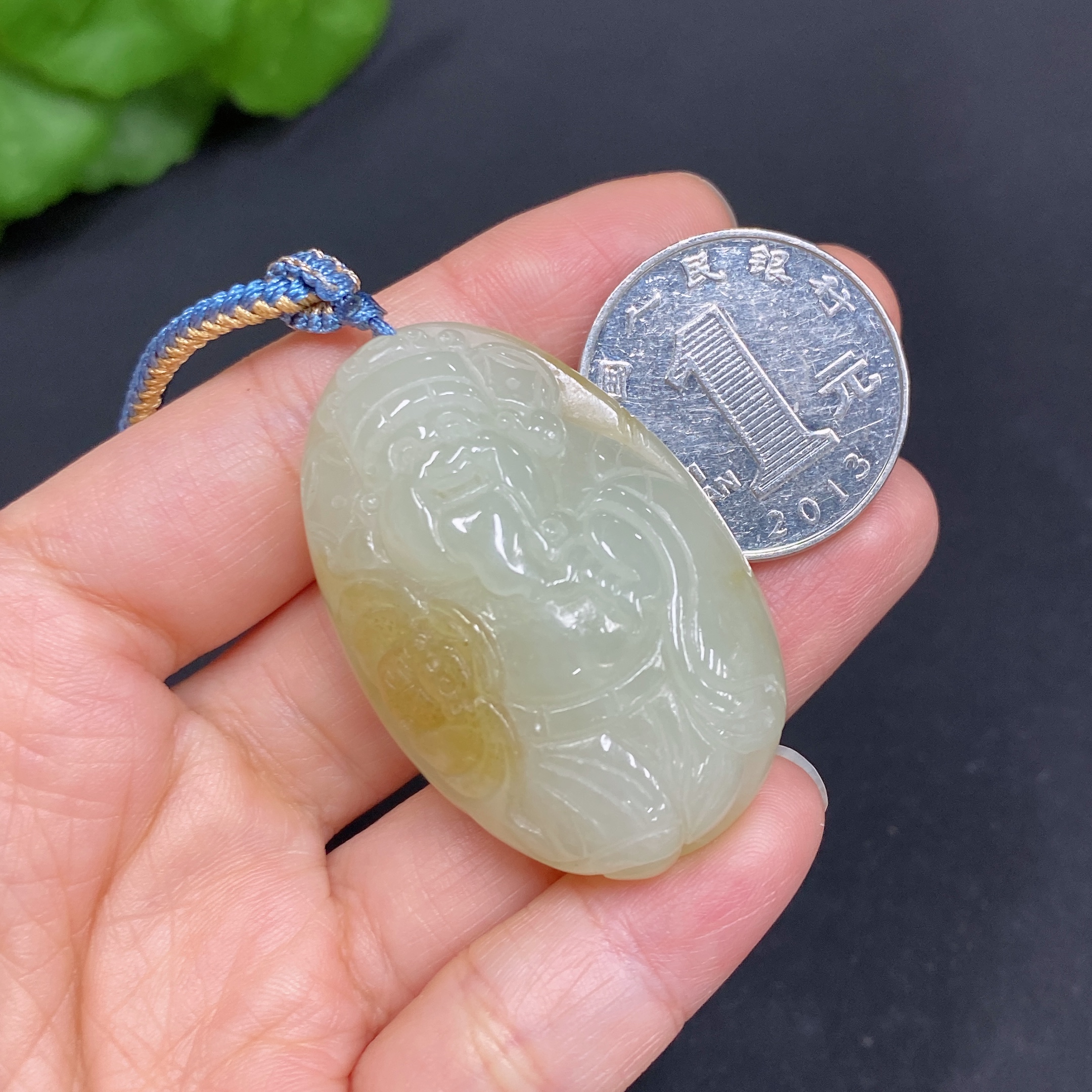 H29428133 Hetian Jade Pendant, God of Wealth, Total Weight (including rope): 42.6g, Accessories are not Hetian Jade