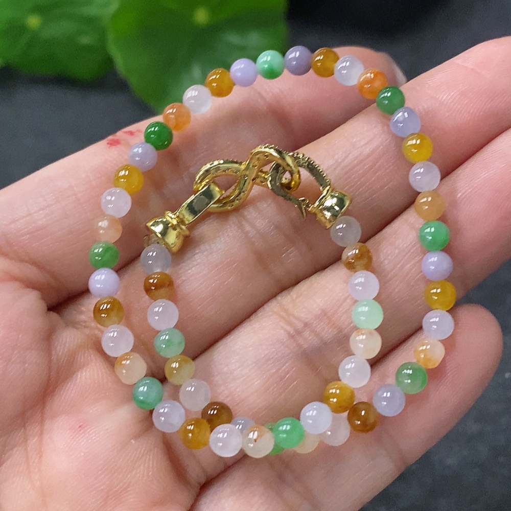 F34031117 Jadeite Beads Bracelet Approx.3.5mm Total Weight 6g Non-Gold Clasp Undetermined Yellow Bead Color Origin