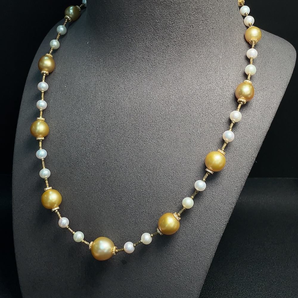 C32815852 Seawater pearl necklace with undetermined color origin and small freshwater pearls, non-gold, total weight approximately 38.66g, size about 6.2-13.7mm