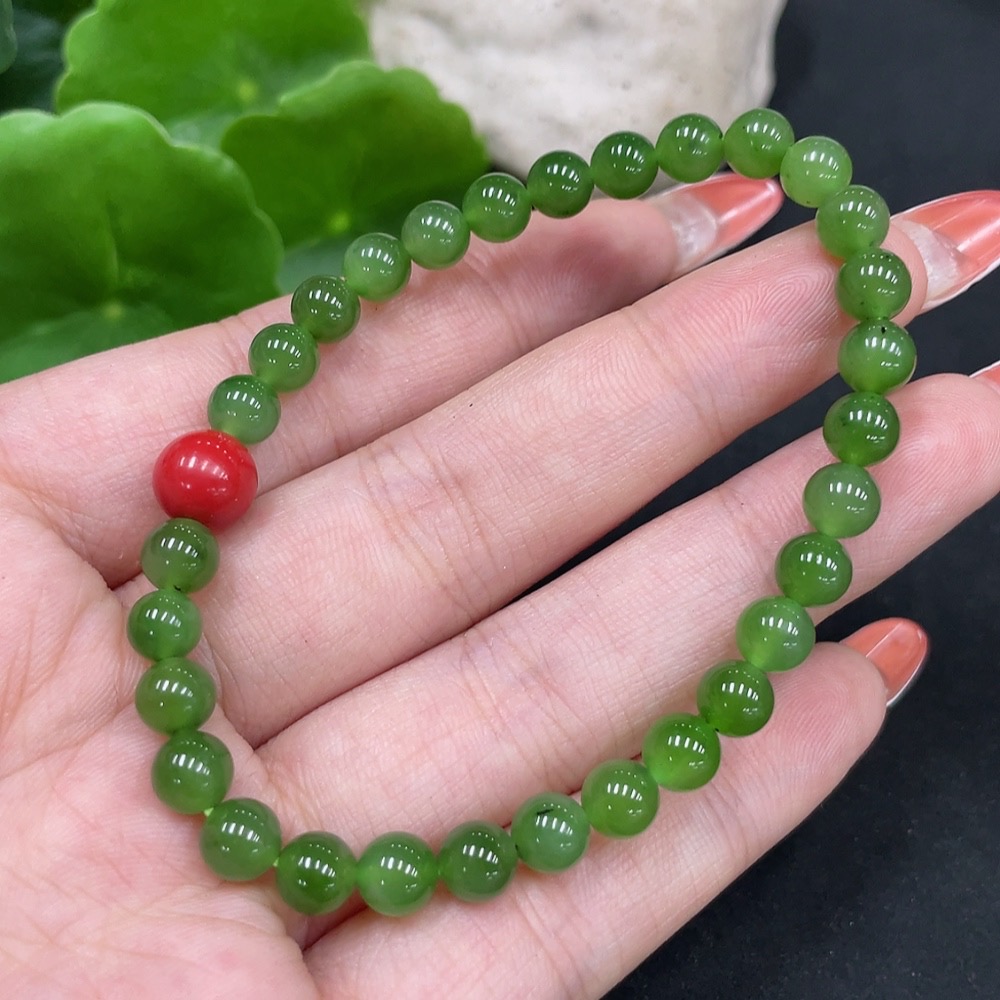 H35112473 Hetian Jade Jasper Bracelet, approx. 5.8mm, total weight about 10.7g, with non-Hetian Jade beads