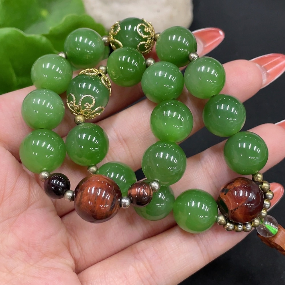 H34026077 Hetian Jade Bracelet Approx.11.5mm Total Weight Approx.56.1g (Including String) Non-Hetian Jade Beads Non-Gold